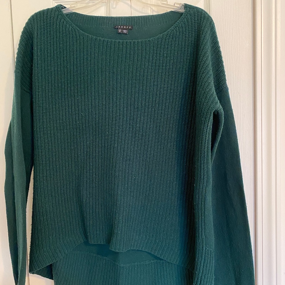 Theory 100% Wool Green Boatneck Sweater SZ Large